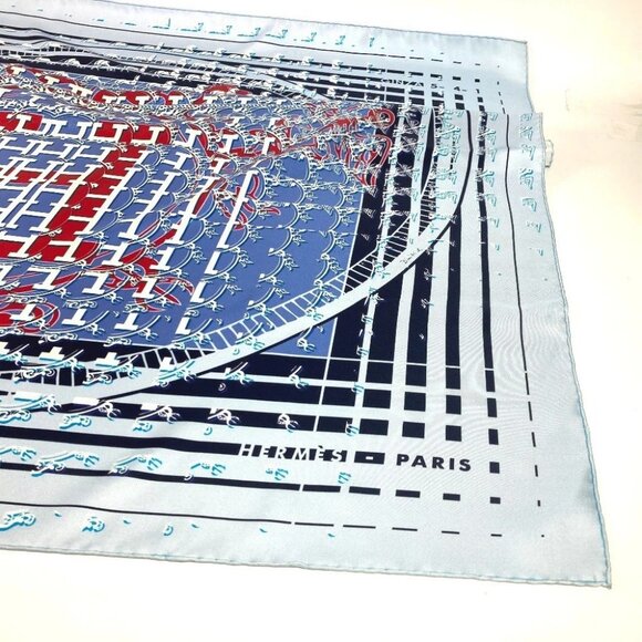 HERMES Carre90 24 FAUBOURG SECONDE Ginza Store 10th Anniversary Scarf silk blue - Picture 8 of 11